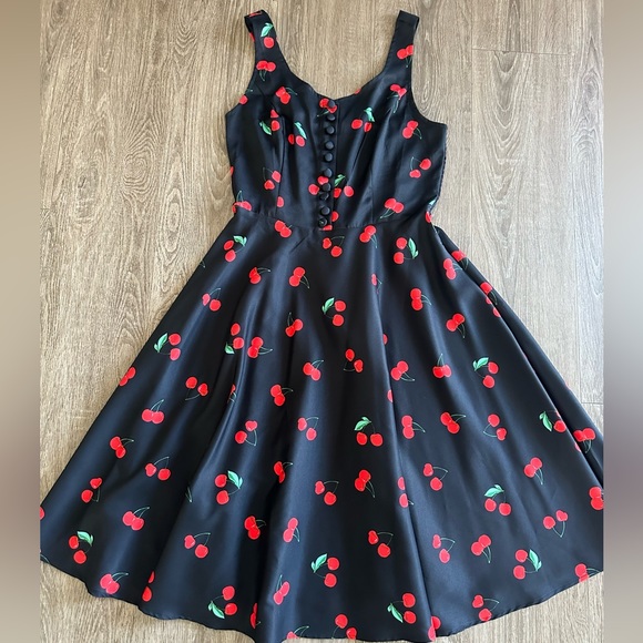 Belle Poque Black with Red Cherries 🍒 Retro Style Dress Size Medium - Picture 1 of 6